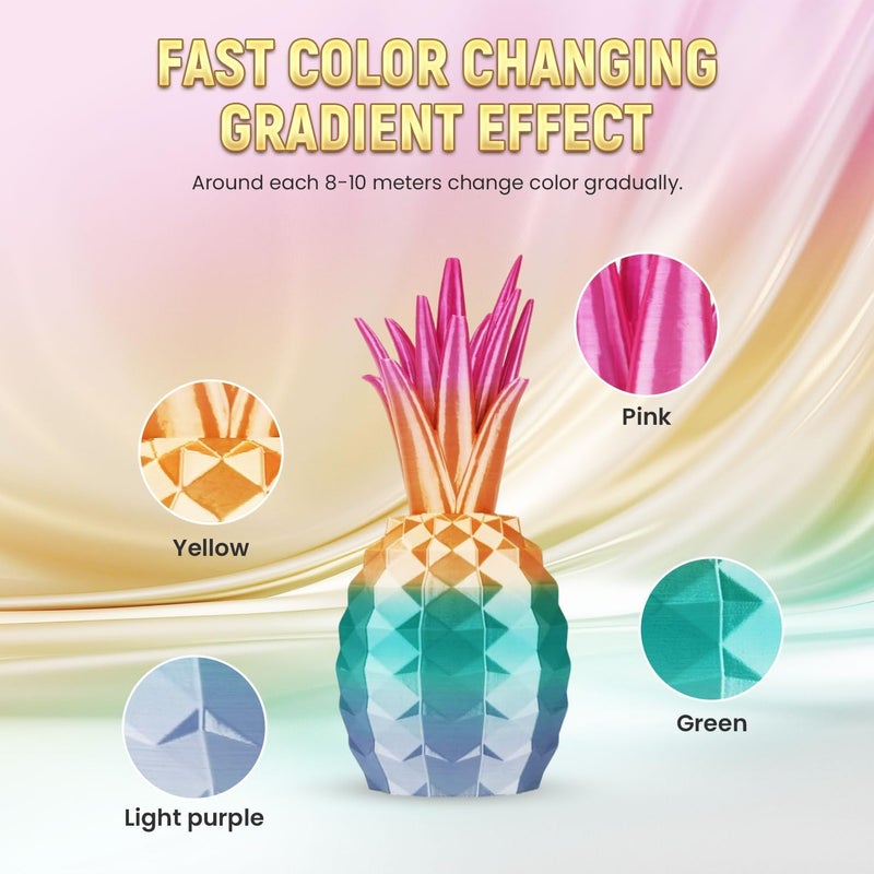 FLASHFORGE Silk PLA Gradient Rainbow Candy, Multicolored Color Change Rainbow 3D Printing Filament, Light Purple Green Yellow Pink Shiny Fast Color-Changing Each 8M Gradually, Ultra-High Glossiness - Image 3